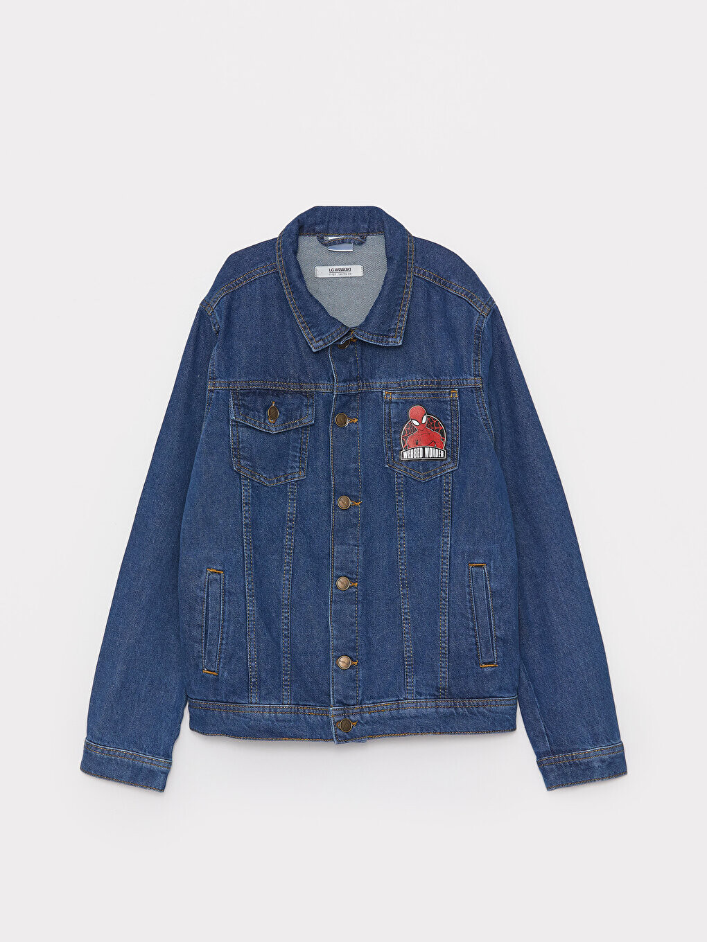 

Джинсовая куртка для мальчика с рубашечным воротником и принтом «Человек-паук» LCW Kids