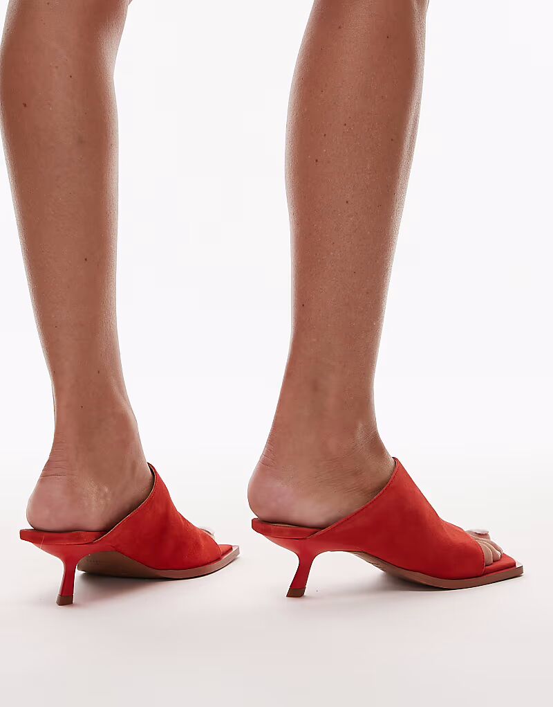 Туфли-мюли Topshop Premium Ilya из натуральной замши с открытым квадратным носком красного цвета — фото 4