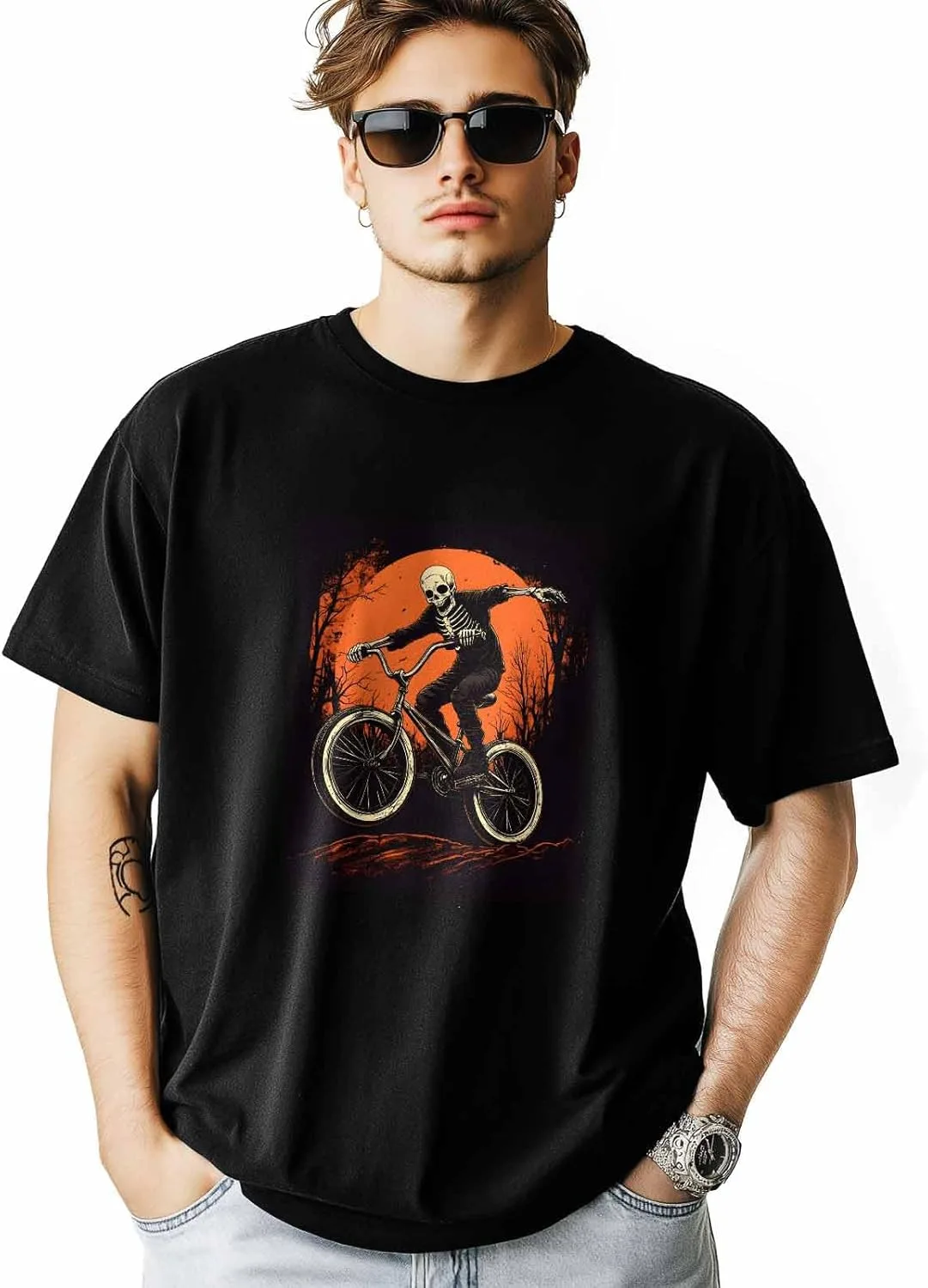 

Футболка мужская с принтом Skull, короткий рукав, классический воротник - 5XL HELLOWINK