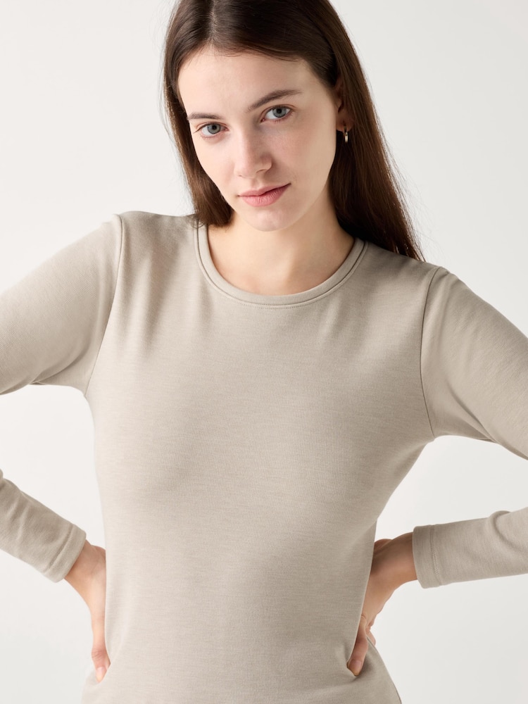 

Теплая футболка с круглым вырезом Uniqlo, бежевый