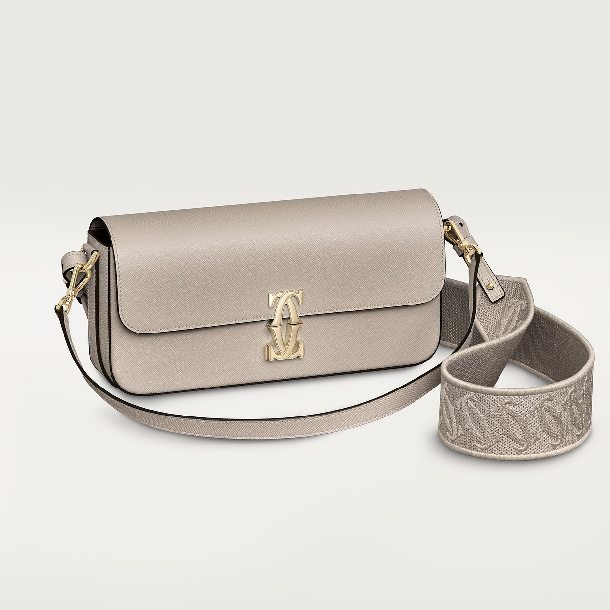 

Женская сумка через плечо Cartier Sac east-west, C de Cartier, бежевая фактурная телячья кожа