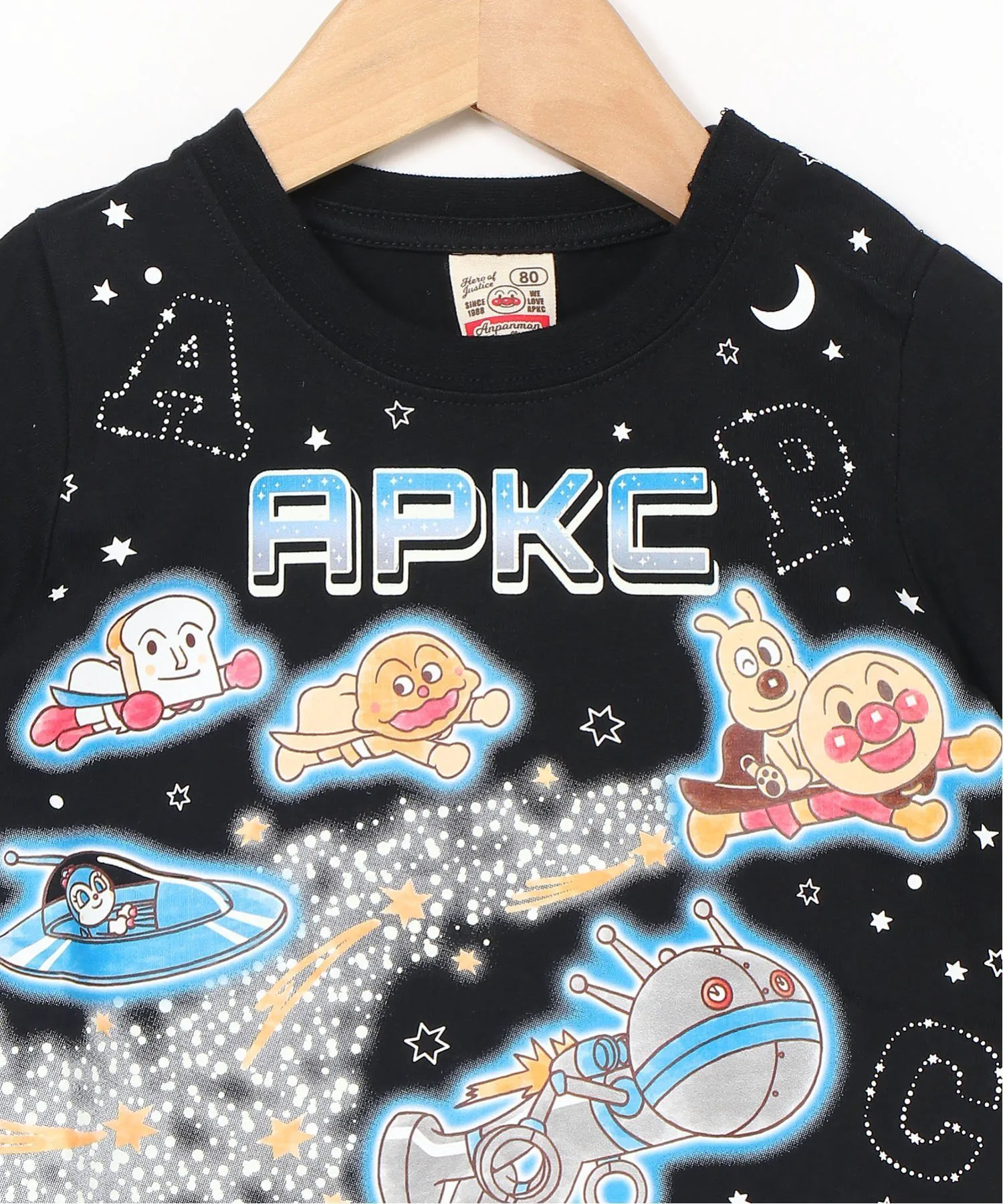 Футболка с коротким рукавом APKC/(K) с рисунком сияющей звезды Anpanman Kids Collection, black — фото 4