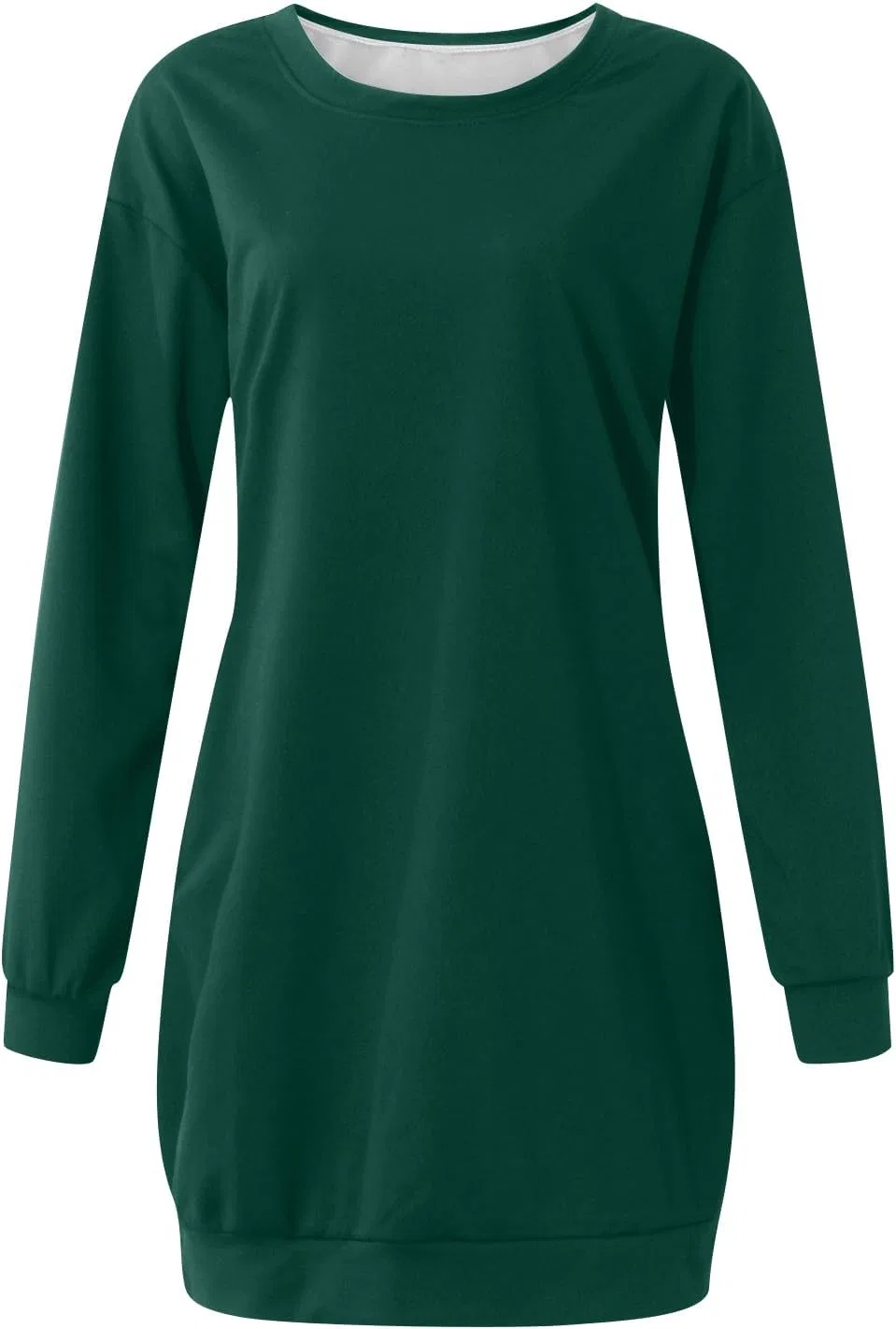 Платье повседневное с длинным рукавом и карманами, Dark Green — фото 3