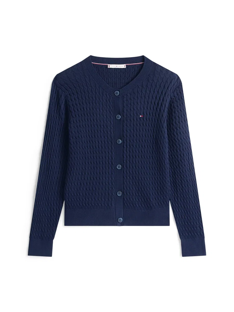 Вязаный кардиган TOMMY HILFIGER «Мини-коса» в цвете «Морской синий»