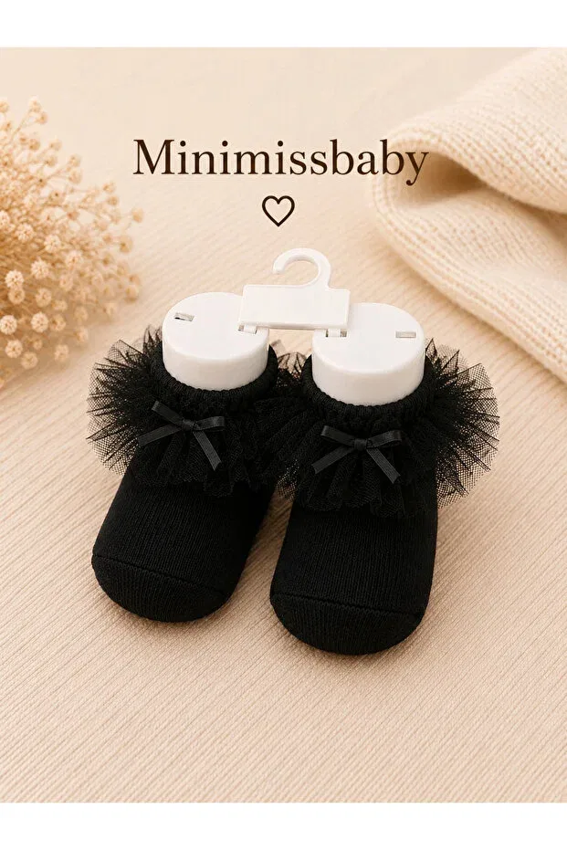 Детские носки для девочек с принтом Bowknot Detailed Baby Girl Socks Minimissbaby, Black — фото 3