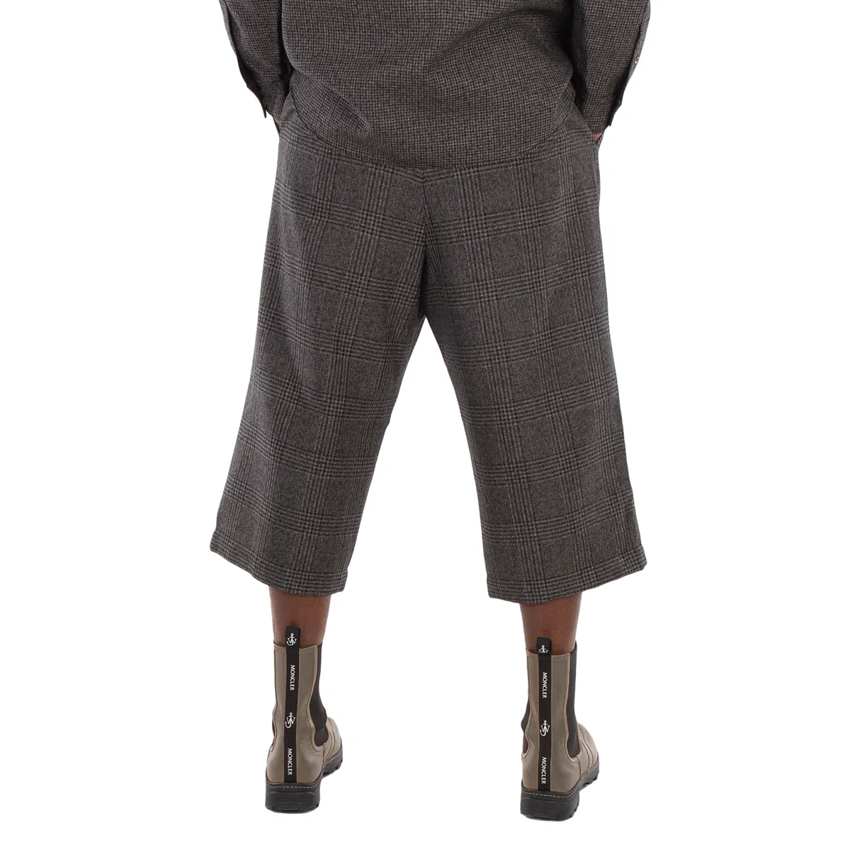 Брюки с широкими штанинами и принтом в клетку Checkered Wide-Leg Cropped Trousers Emporio Armani, Blue — фото 4