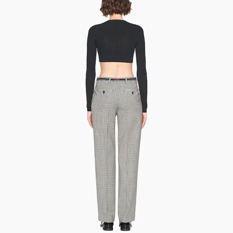 Женские брюки прямого кроя с клетчатым принтом MIU MIU, Black White — фото 4