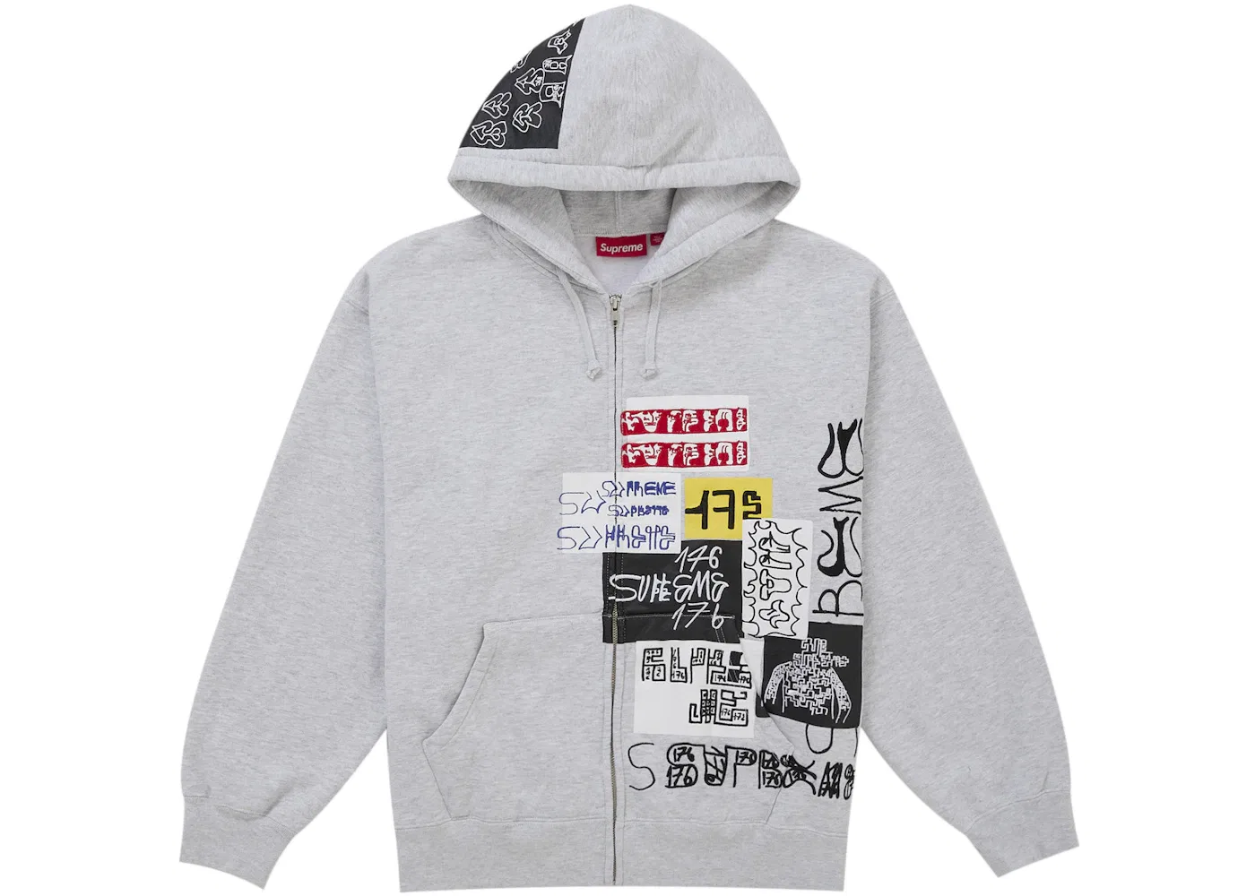 Мужская худи на молнии с принтом 176 Supreme, Heather Grey