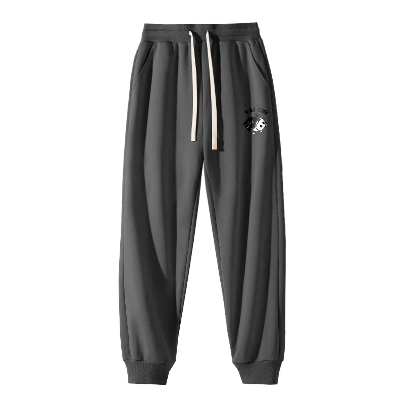 Детские утепленные спортивные штаны на флисе с манжетами MINISO, Extra Thick Alpaca Dark Gray Tai Chi Cat Pants Logo