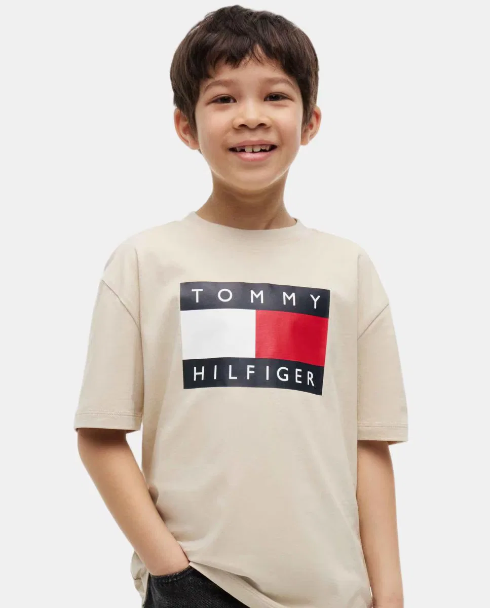 Детская футболка, Logo Frontal, Tommy Hilfiger, бежевый — фото 4