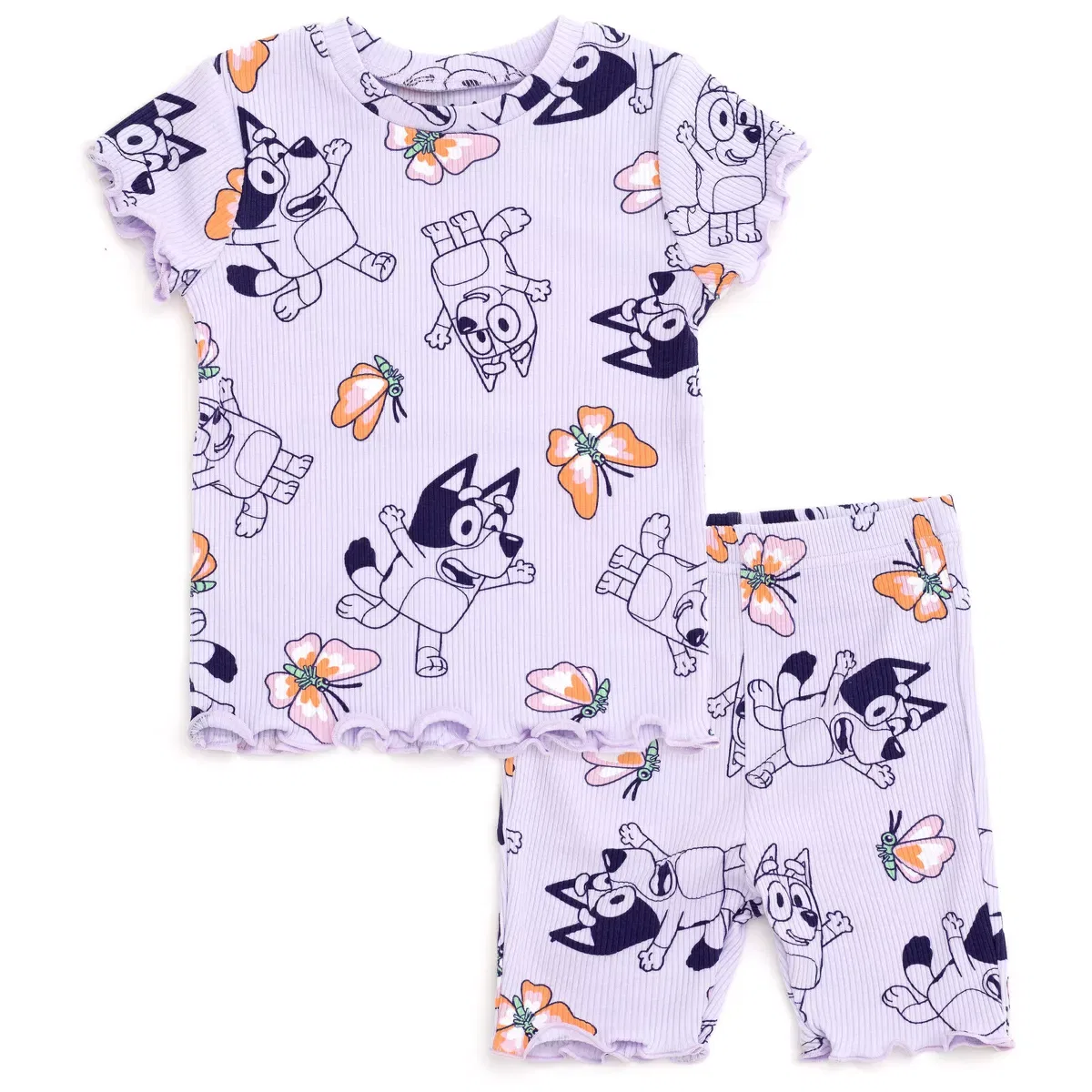 Детский комплект футболки и шорт с принтом Bluey Ribbed T-Shirt and Shorts Outfit Set Bluey, Lavender