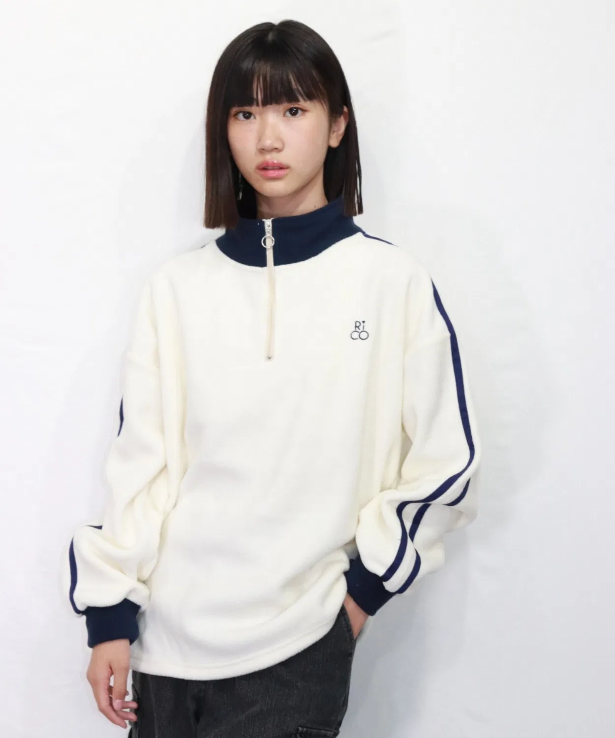 Детский футерный пуловер с полузамком RiCO SUCRE, Off White