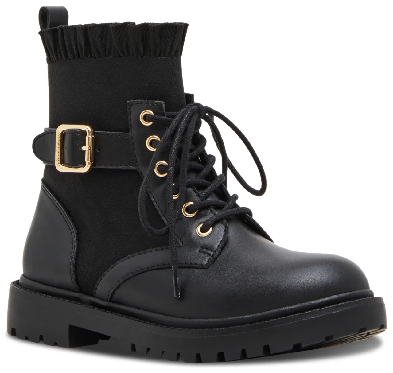 Детские ботинки для девочек с рюшами, на шнуровке, Steve Madden, Black — фото 2