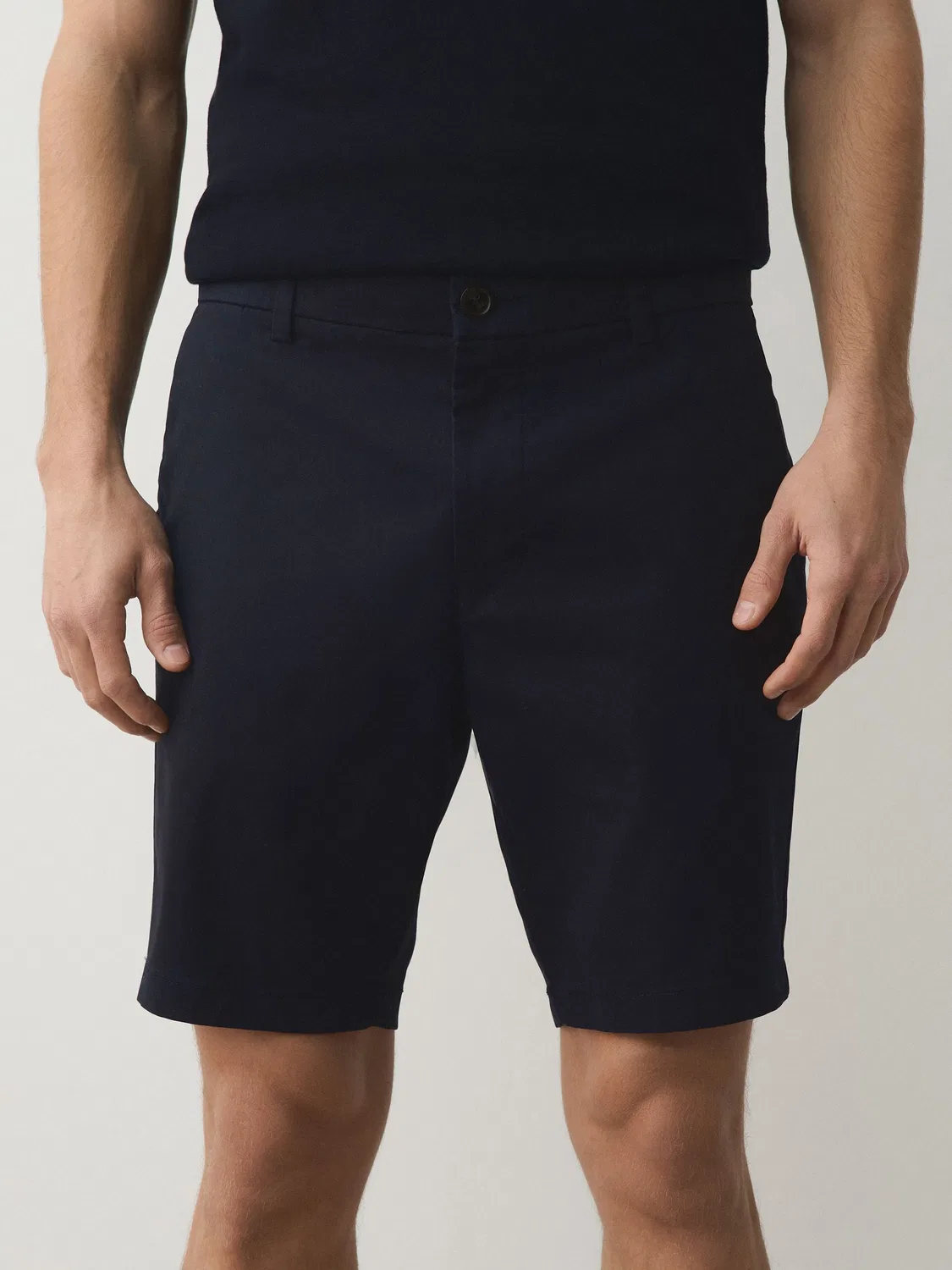 Шорты хлопковые, модель Skinny Fit Stretch Chino Next, темно-синий/камень — фото 2