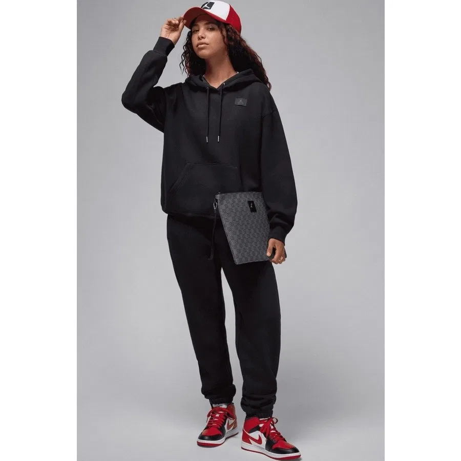 Женский свитшот-худи с капюшоном, свободный крой, Nike Jordan Flight Fleece Po Loose Fit, Nike, Черный — фото 4
