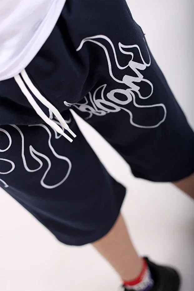 Детские шорты для мальчиков с принтом Boom Flame Pocket Cotton Çiko Kids, Navy Blue — фото 4
