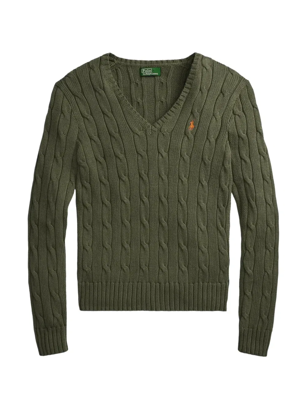 Свитер фактурной вязки с V-образным вырезом Polo Ralph Lauren, зеленый