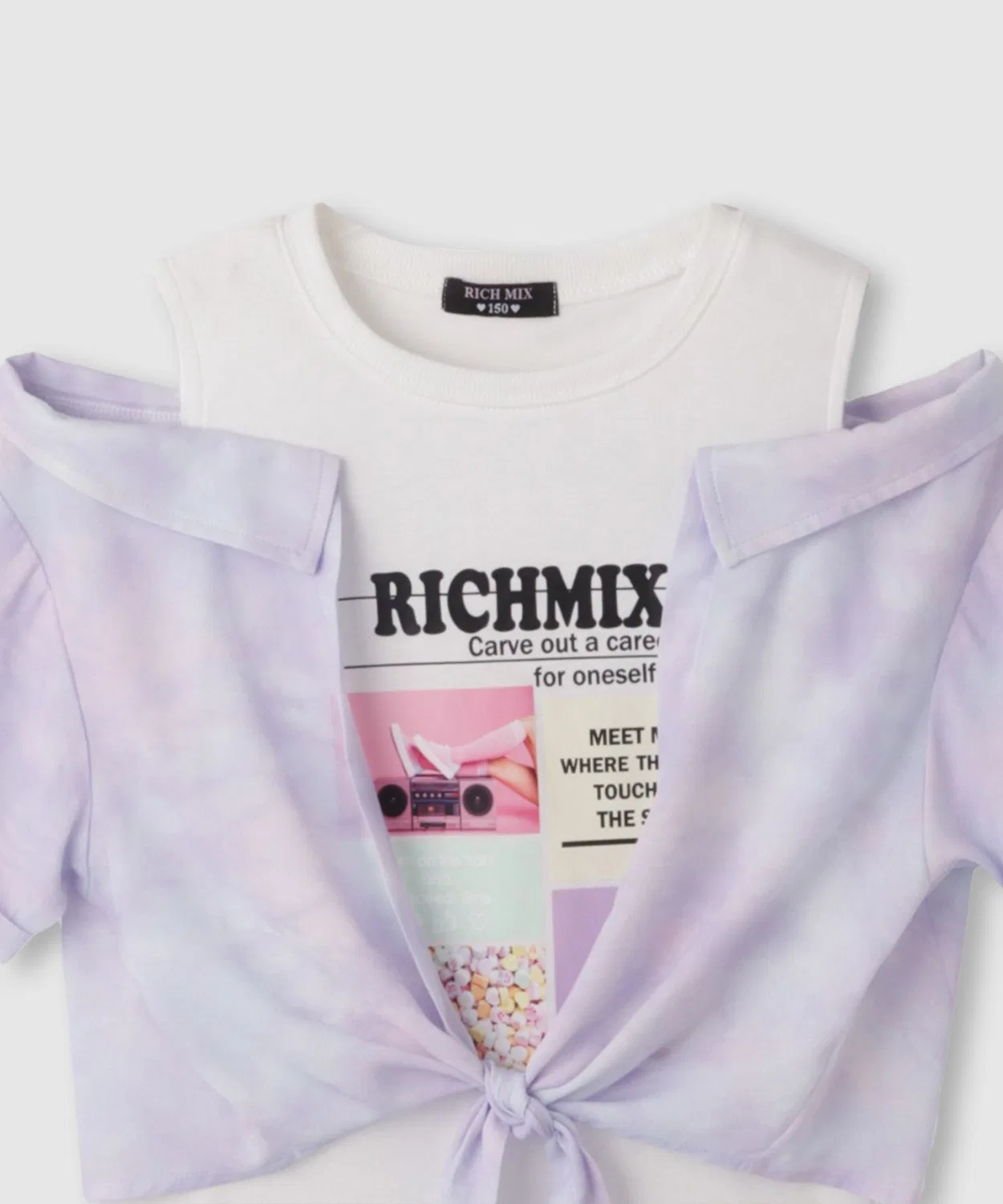 Детская двойная рубашка с прозрачной тканью и принтом, модель RICH MIX, Лавандовый — фото 3