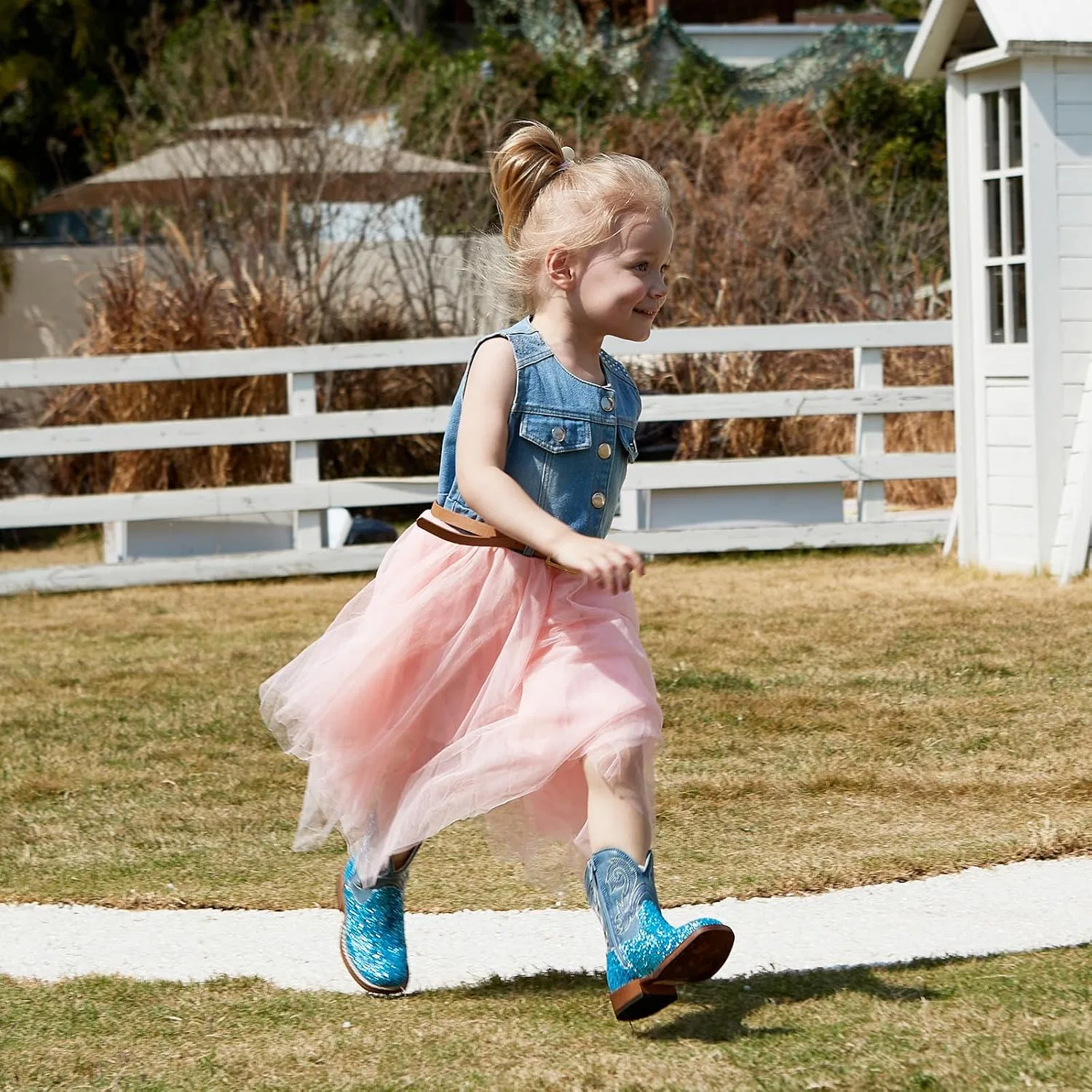 Детские сапоги для девочек с блестками Cowgirl Boots IUV KIDS, Bright Blue Glitter — фото 2
