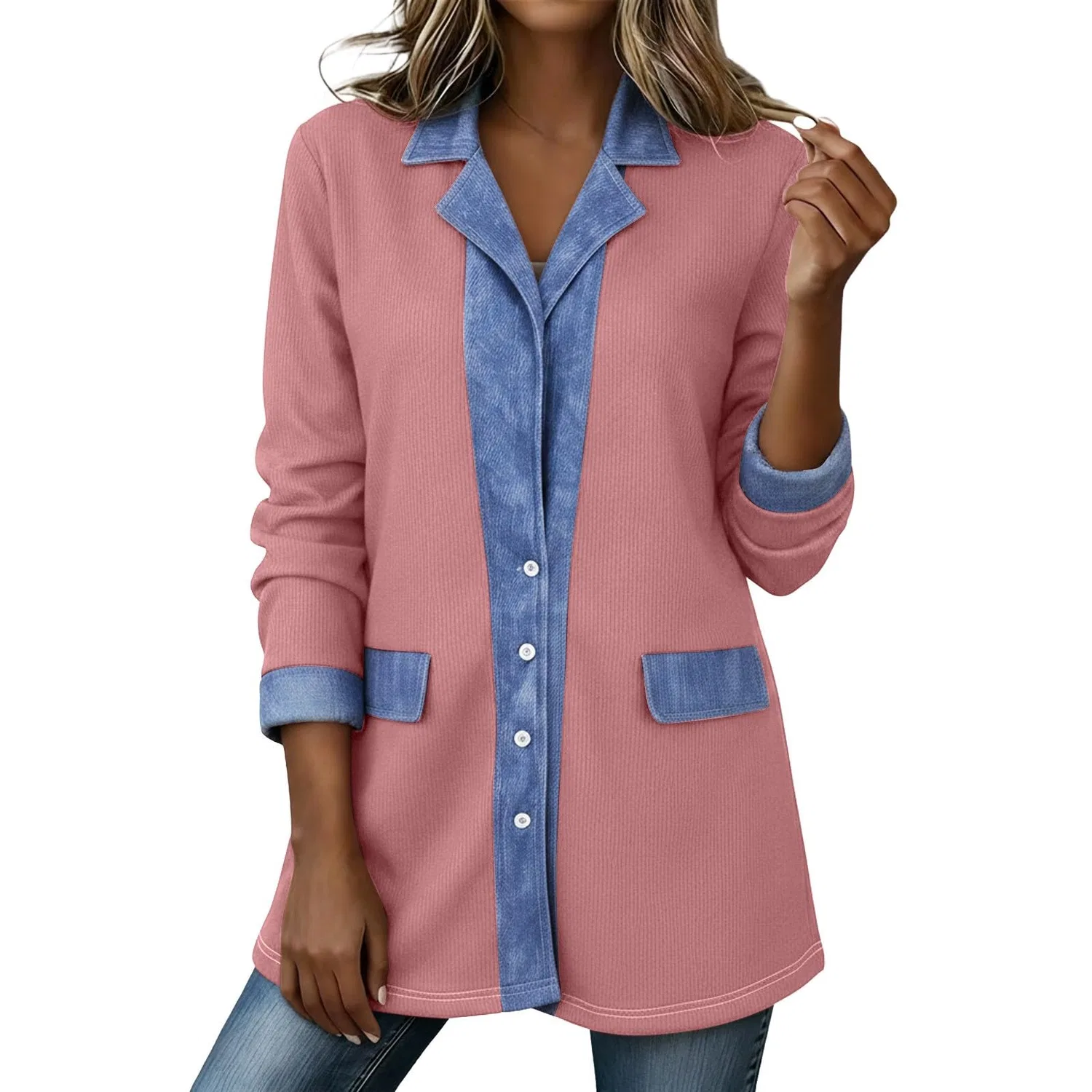 Женское пальто оверсайз с пэчворком из денима, Colore: Rosa