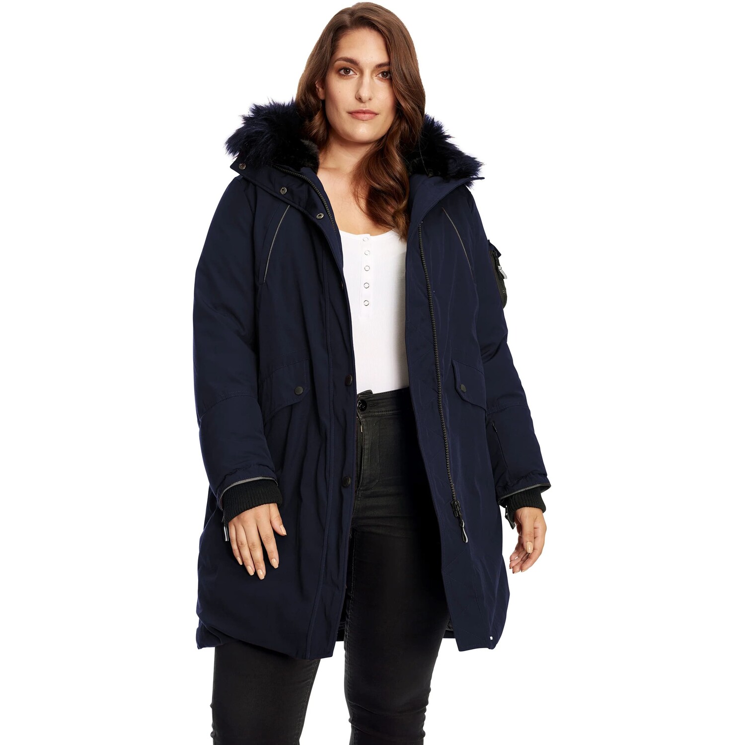 

Парка Alpine North Vegan Down Faux Fur Long Plus Size, темно-синий