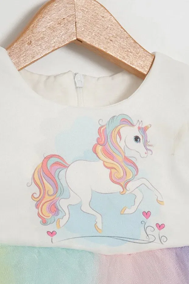 Детское платье для девочек с принтом Unicorn Crown Logo Aksesuar, Çok Renkli — фото 4