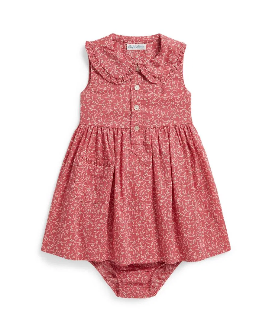 Платье-рубашка хлопковое с цветочным принтом, с кукольным боди Polo Ralph Lauren, Floral Pink