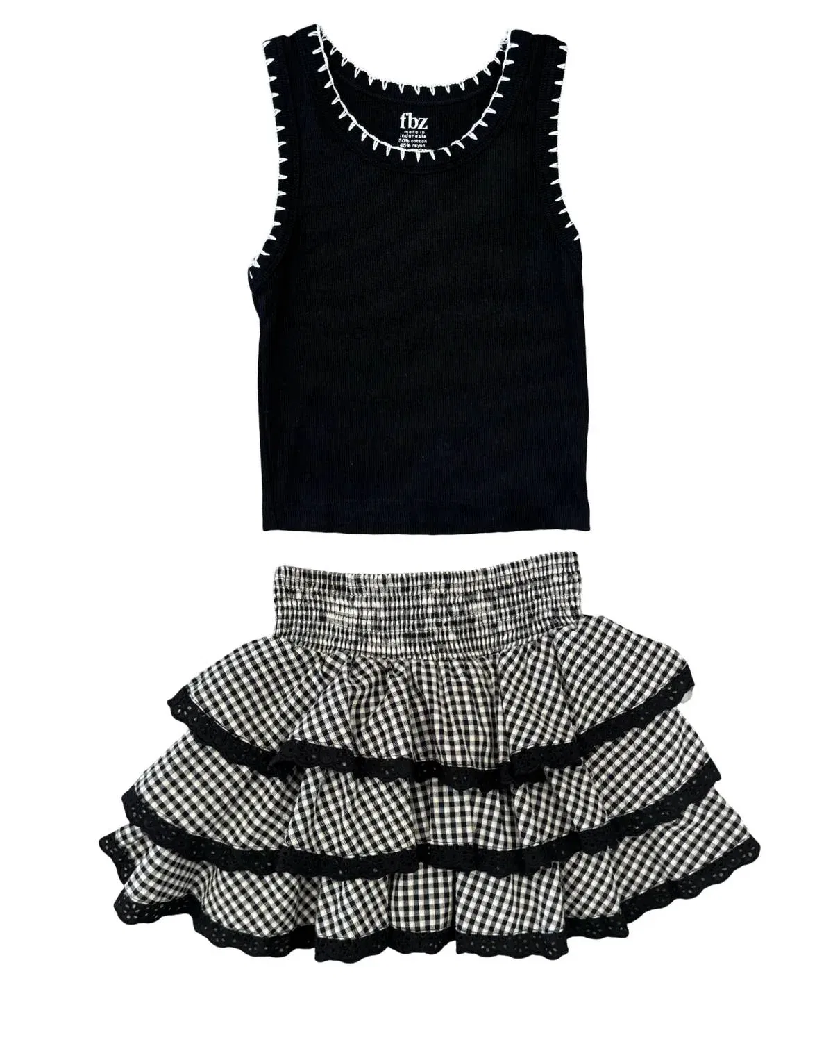 Детская юбка с воланами и принтом в клетку Gingham Eyelet Ruffle flowers by zoe, Black And White — фото 2