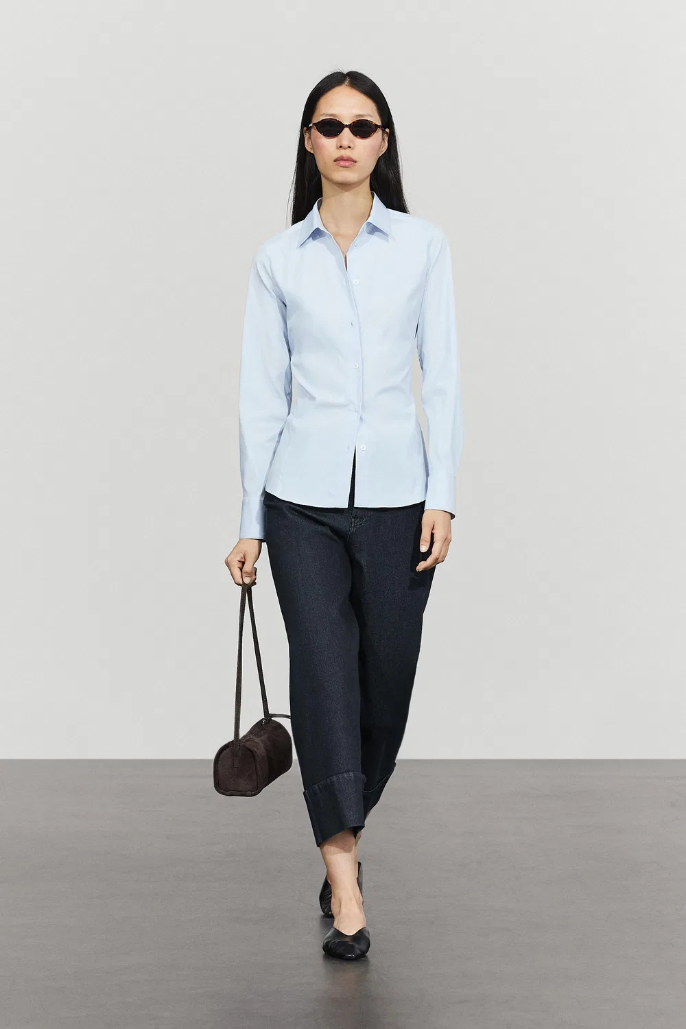 Рубашка Massimo Dutti Cotton Blend Poplin, небесно-голубой