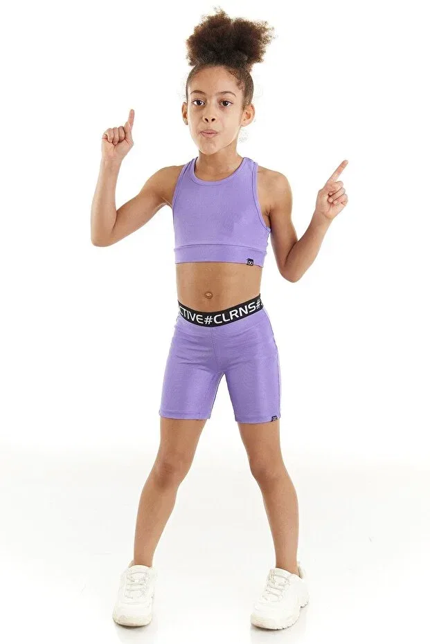 Детские леггинсы для девочек с принтом Kelly comfy biker tights Colorinas, Lilac — фото 4