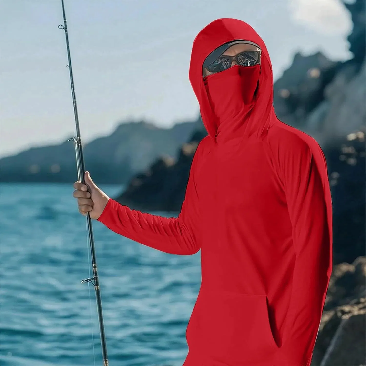 Мужская длинная футболка с защитой от солнца UPF 50+, Red — фото 3