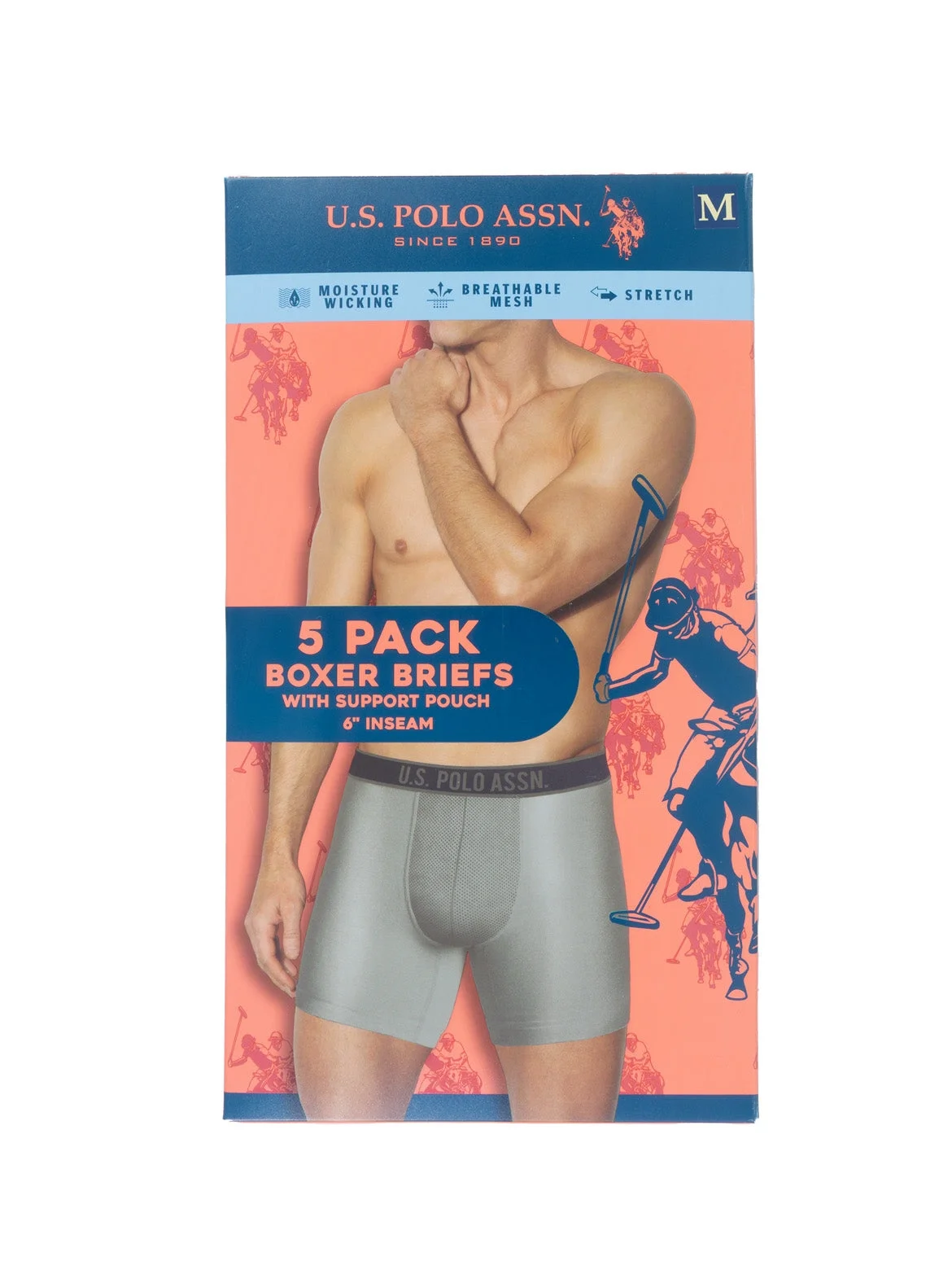 Комплект мужских трусов U.S. Polo Assn. Stretch Boxer Brief, 5 предметов, серый/синий/бирюзовый — фото 2