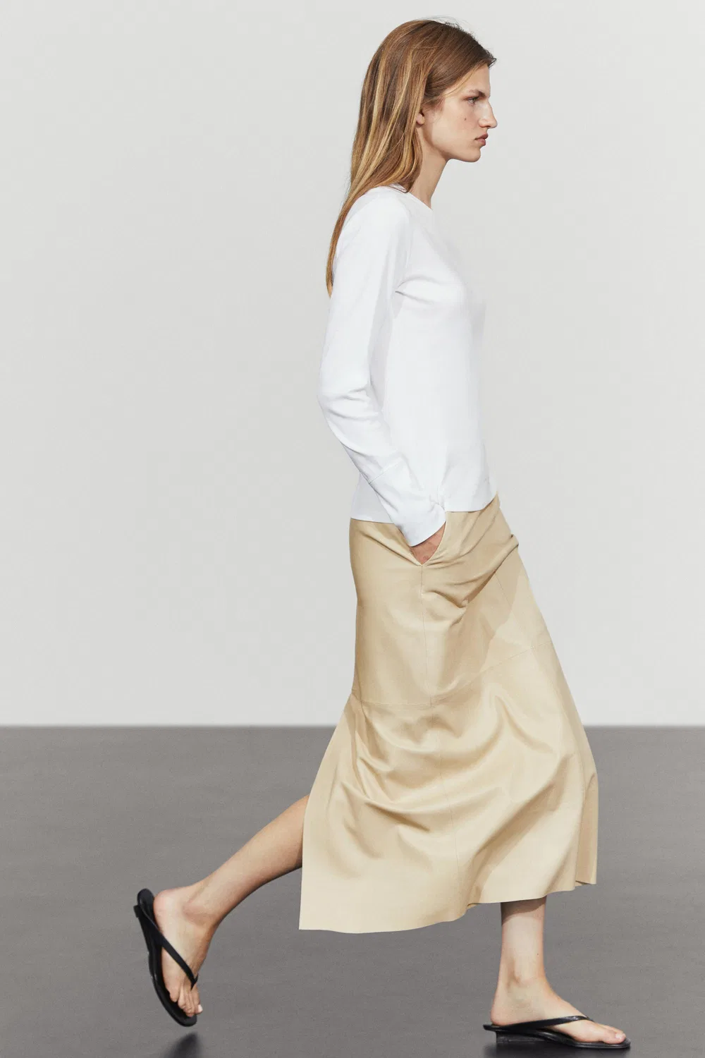 Лонгслив Massimo Dutti 100% Cotton, кремовый — фото 4