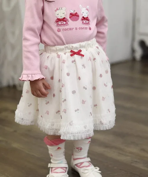 Детская юбка из фатина с принтом, модель coeur a coeur, Ivory