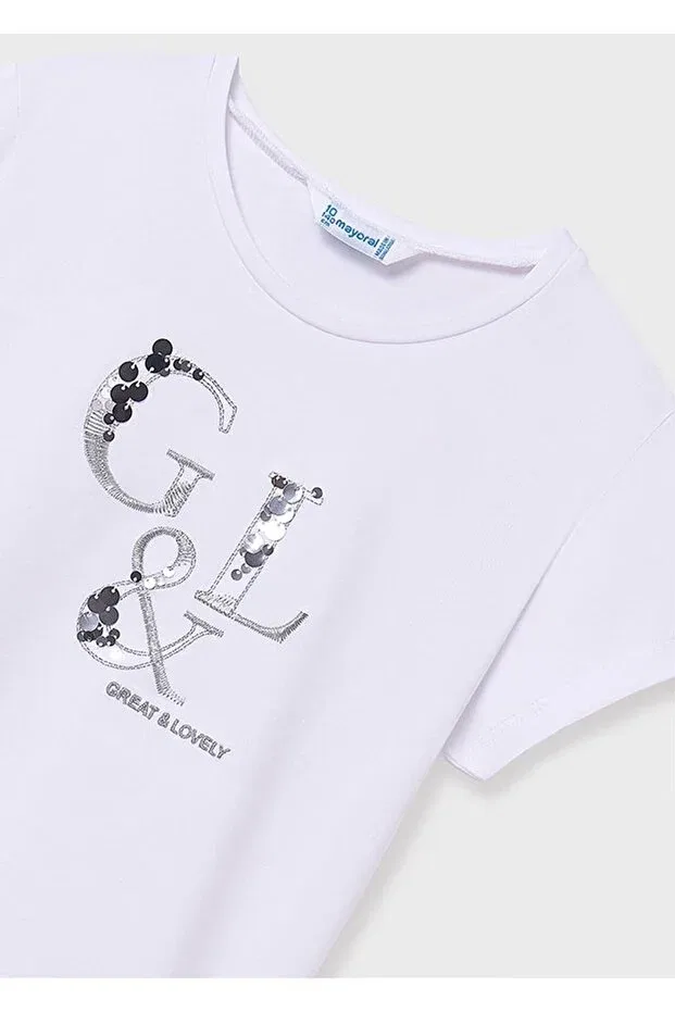 Детская футболка для девочек с принтом Summer Girl's T-Shirt Mayoral, White — фото 2