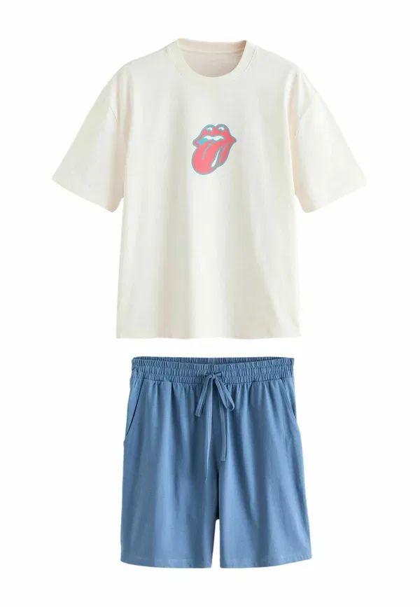 Пижамный набор из футболки и шорт с принтом The Rolling Stones, Regular fit, Next, White, белый