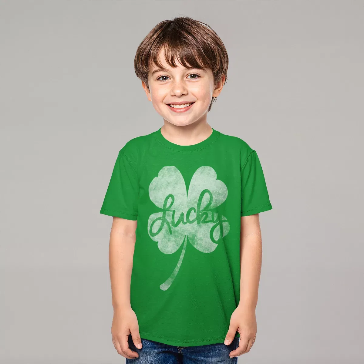 Детская футболка с принтом Lucky Retro Shamrock Lost Gods, Kelly Green — фото 2