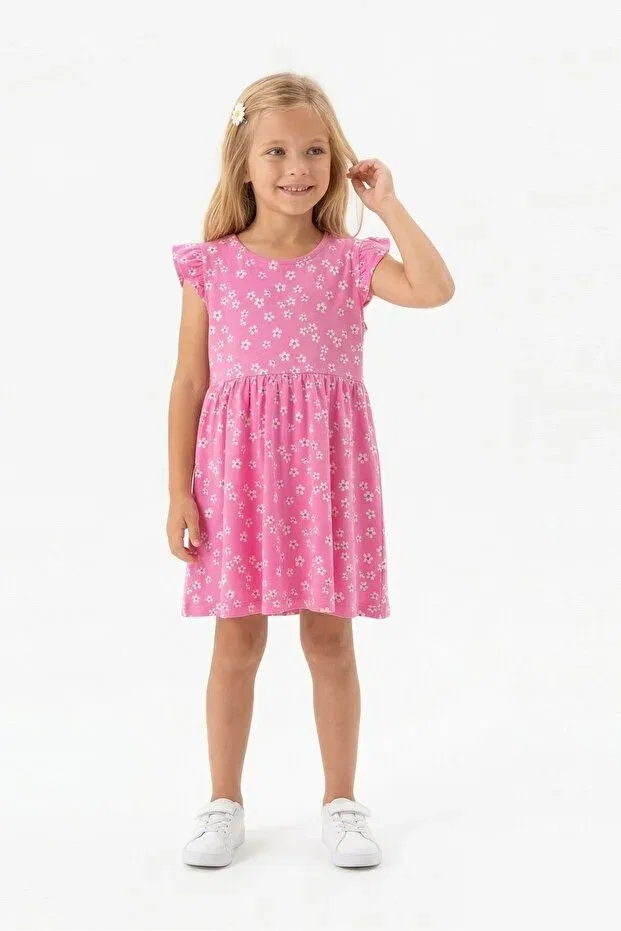 Детское платье для девочек с коротким рукавом-воланом Floral pattern butterfly sleeve girls' dress Bunny Hopp, Fuchsia — фото 4