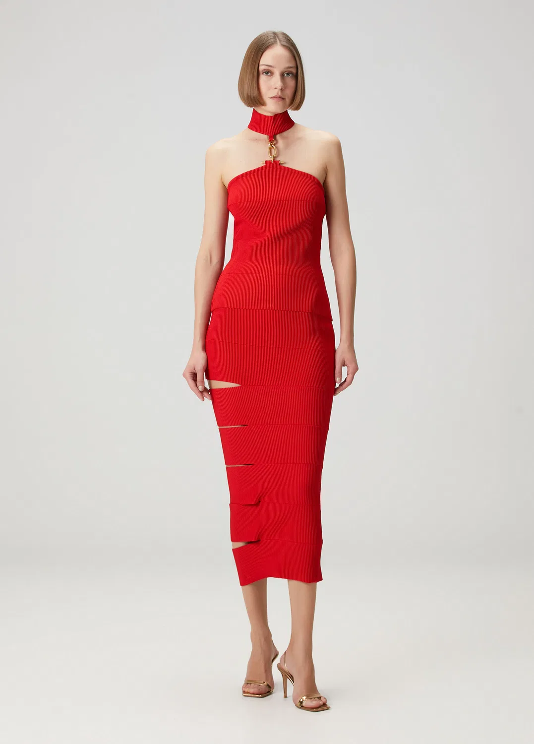 Блуза трикотажная с золотыми аксессуарами Balmain, red — фото 2