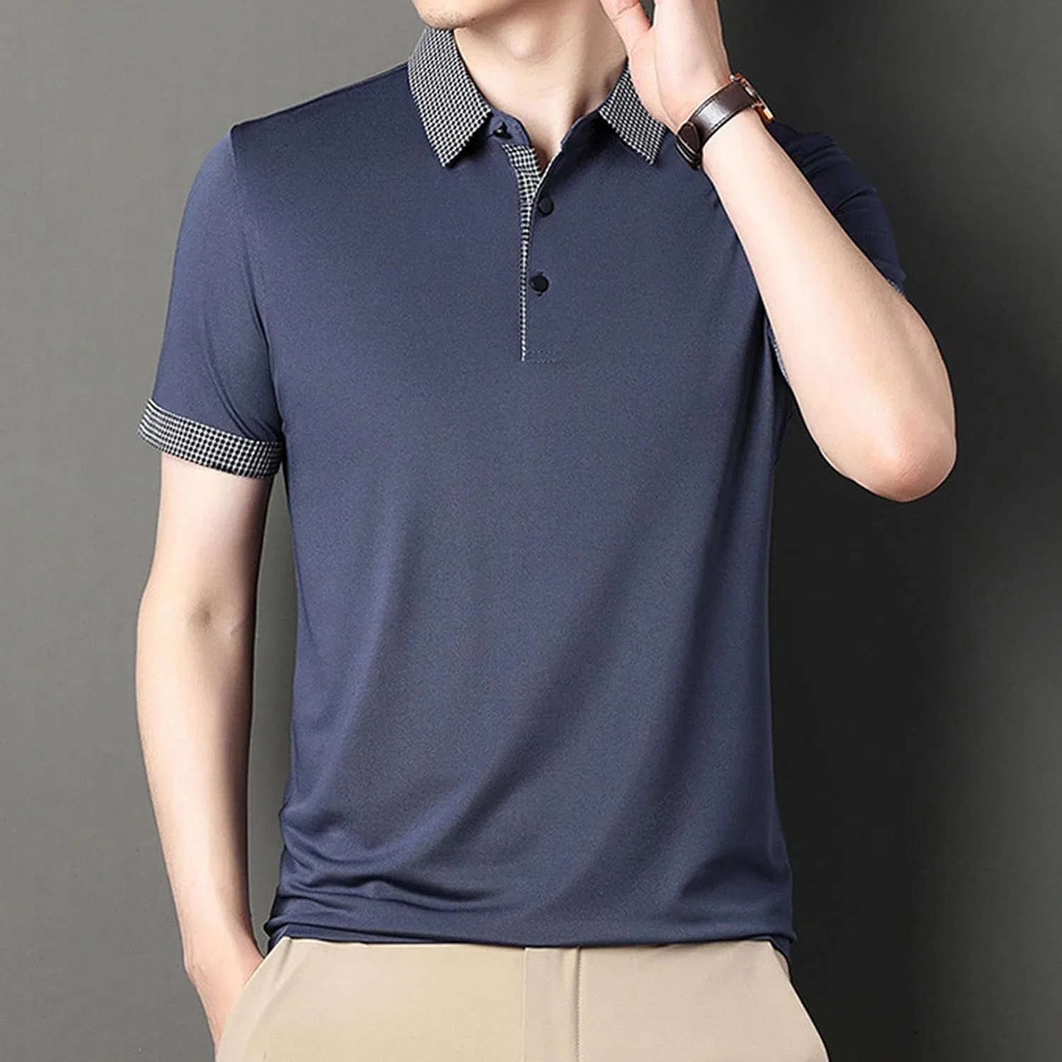 Мужская хлопковая футболка с воротником Regular Fit, Grey — фото 3