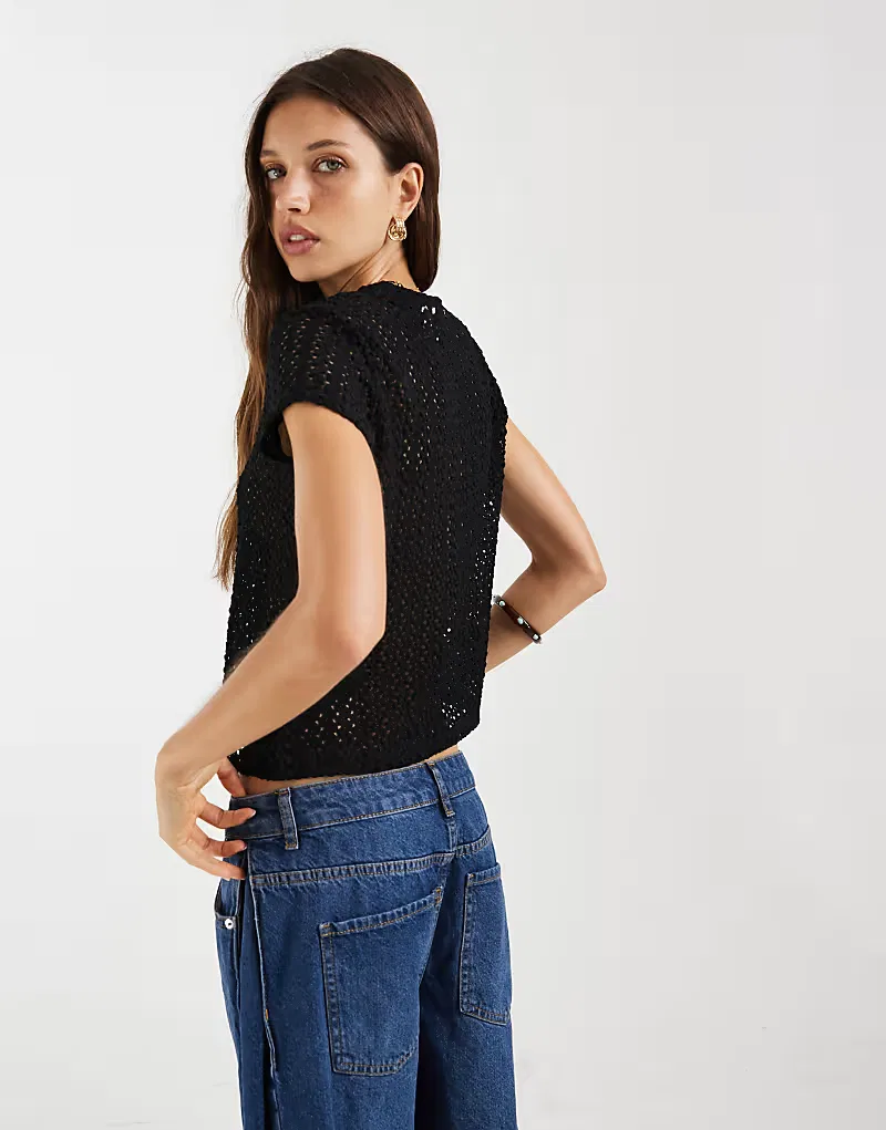 Футболка кружевная с цветами Levi's, черный — фото 4