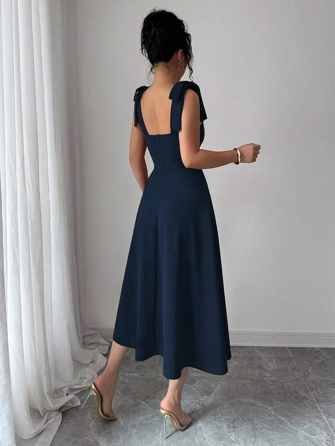 Женское элегантное платье-ками с завязкой на талии, Navy Blue — фото 2