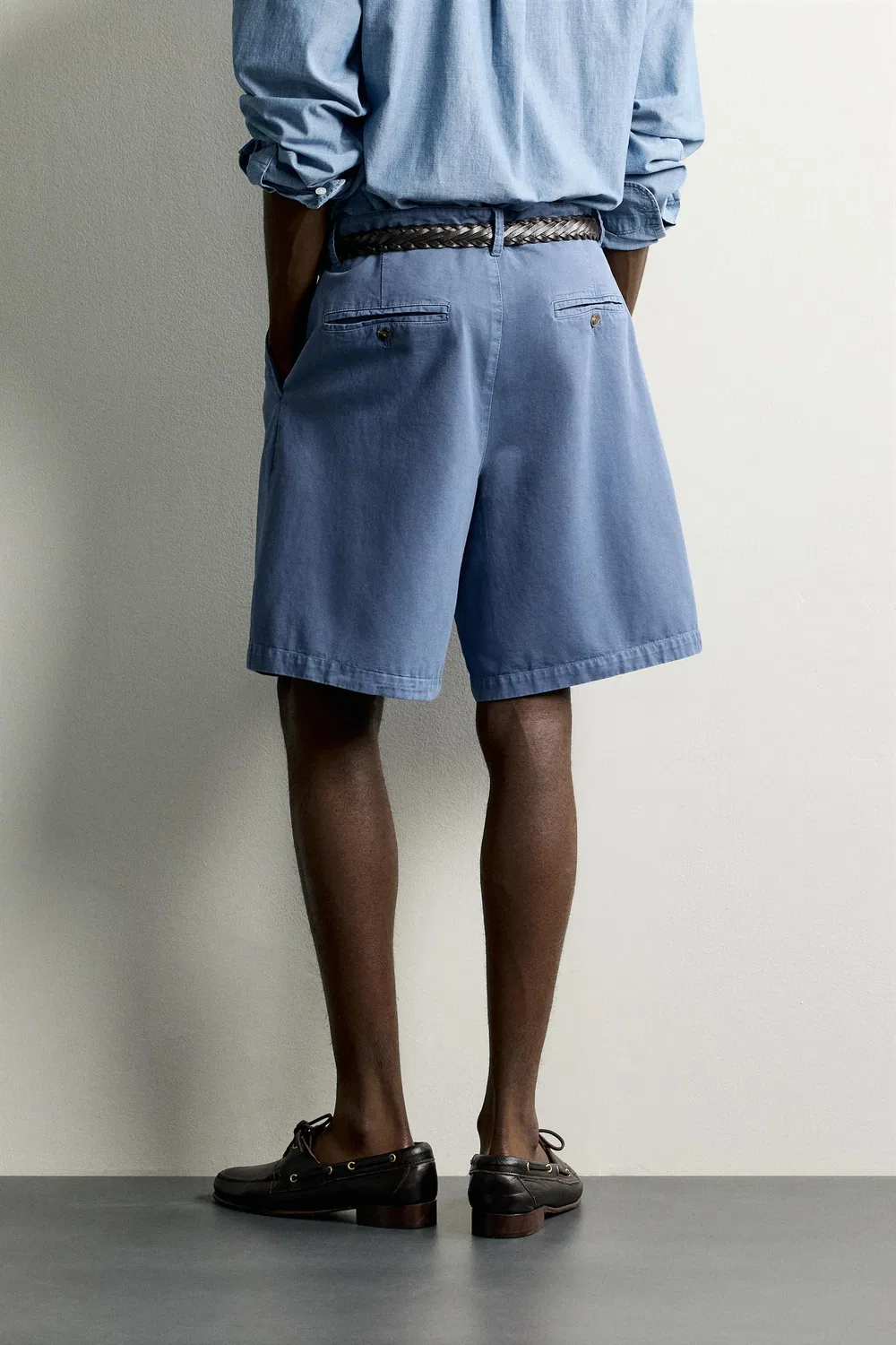 Плиссированные шорты-бермуды стандартного кроя ZARA, Blue — фото 3