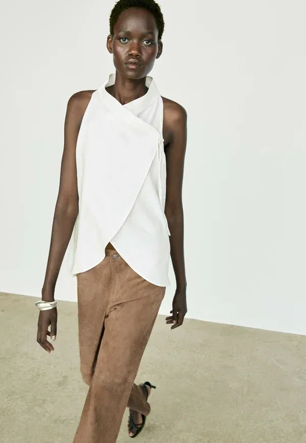 Блуза из льна и вискозы Blouse Massimo Dutti, белый