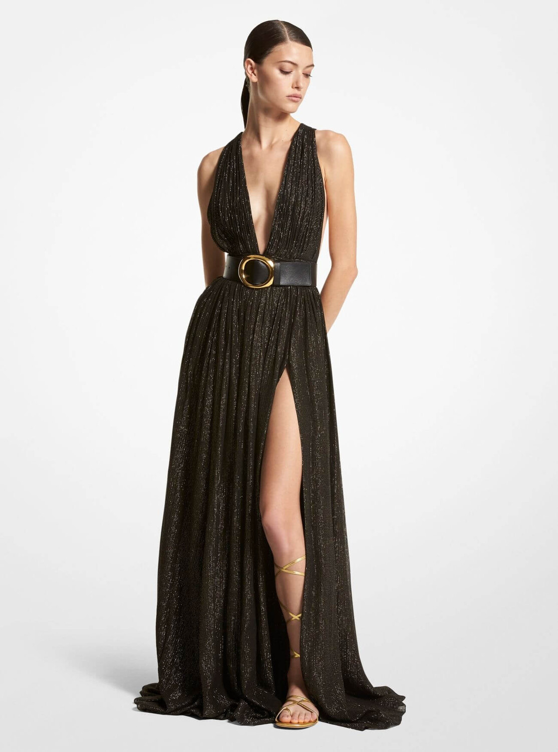 

Платье Michael Kors Hutton Metallic Striped Lame Chiffon, черный/золото