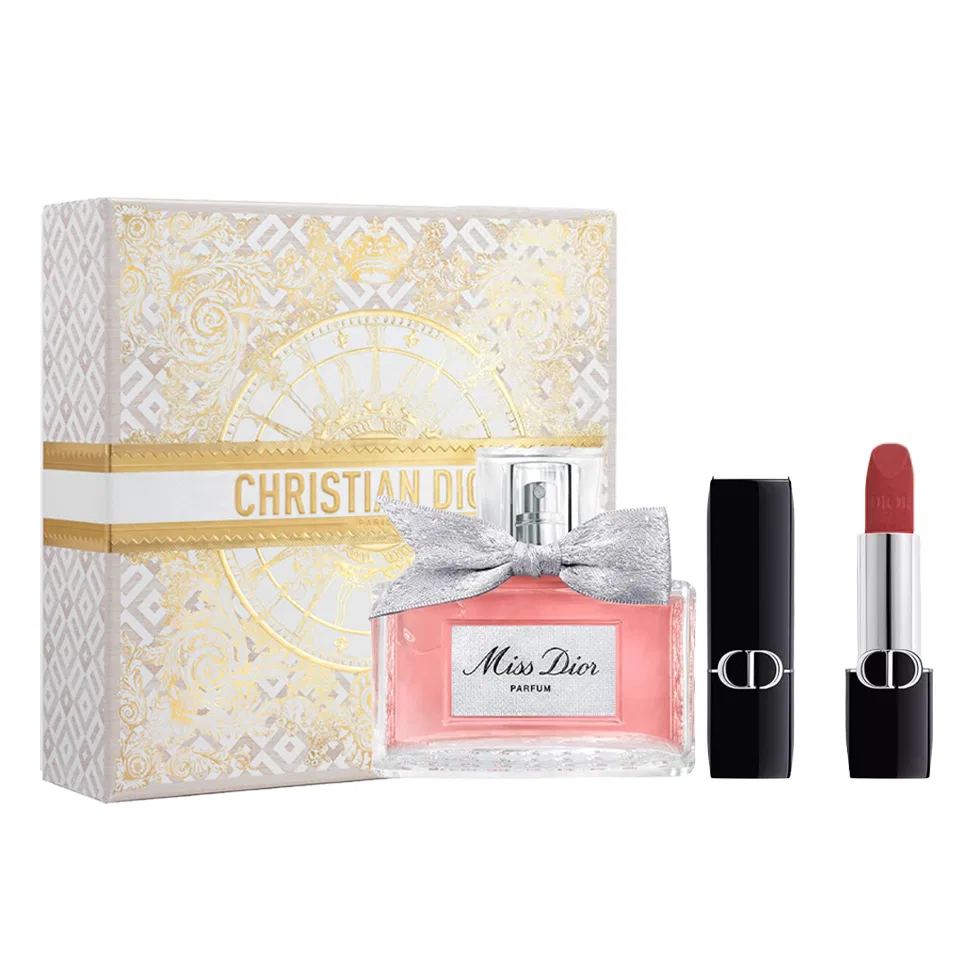 Женский парфюмерный набор Dior Miss Dior Eau De Parfum с помадой Blue Gold Lipstick #720 Velvet, DIOR, Gold Dance Box Limited Edition, 35 мл