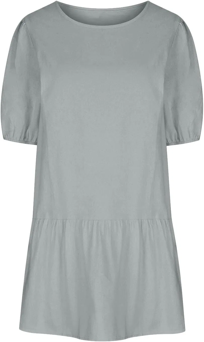 Женское мини-платье из хлопка и льна с коротким рукавом, Gray — фото 3