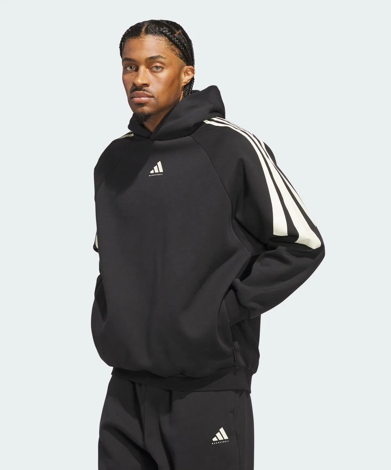 Мужское худи с длинным рукавомAdidas Three Stripes Fleece Hoodie, Black — фото 3