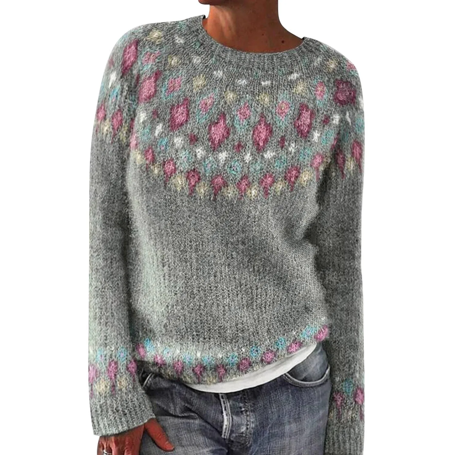 Женский свитер с длинным рукавом Fairisle, Grey