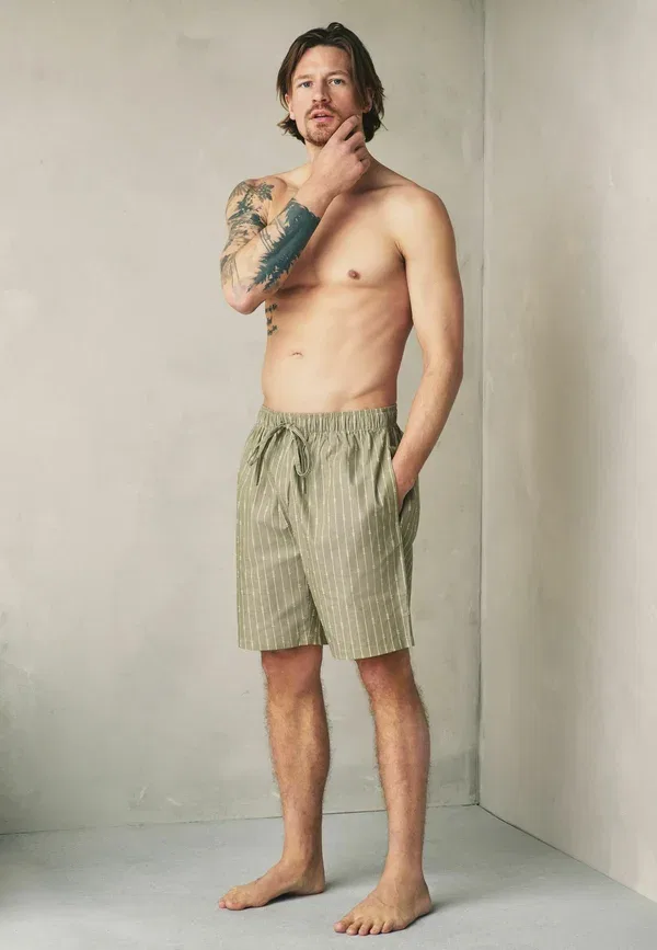 Пижамные шорты 2 шт, хлопок, Regular fit - woven stripe pyjama shorts, Next, зеленый, Ecru — фото 2